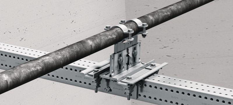 MT-FPS adapterio plokštė Adapterio plokštė, skirta montuoti trečiųjų šalių vamzdžių laikiklius ant „Hilti“ MT sijų Aplikacijos 1