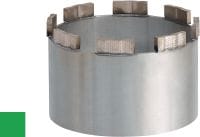SP-H abrazyvinis keičiamas modulis Geriausių savybių kietuoju lydmetaliu lituojamas deimantinio segmento modulis, skirtas didelės galios įrankiais (>2,5 kW) atlikti deimantinį gręžimą į itin abrazyvinį betoną