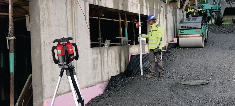 PR 2-HS A12 lauko rotacinis lazerinis nivelyras Tvirtas lauko rotacinis lazeris, turintis 360° apsaugą nuo smūgių ir greitai įkraunamą ličio jonų akumuliatorių, tinkamas horizontalumo ir nuolydžio rankinio nustatymo darbams Aplikacijos 1