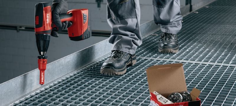 Įsukama smeigė S-BT-GF HL „Hilti“ srieginė įsriegiamoji smeigė (anglinis plienas), skirta grotelėms ir kitiems tvirtinimo į plieną darbams Aplikacijos 1