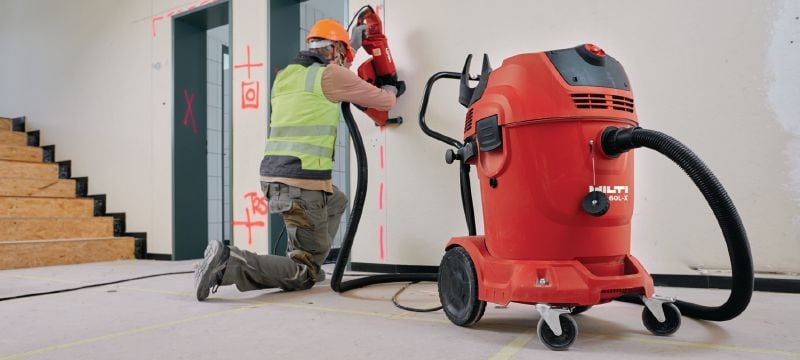 VC 60M-X M-klasės dulkių trauktuvas Itin galingas dulkių ištrauktuvas, skirtas prijungimui su elektriniais įrankiais ir darbo vietos valymui (šlapiam ir sausam), 60 l bakas Aplikacijos 1