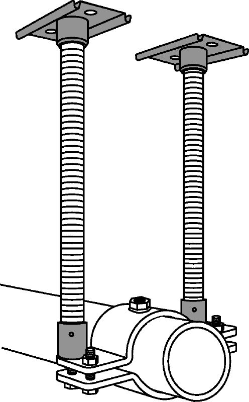 Nejudama atrama „MFP 3a-F“ Karštai galvanizuotas (HDG) nejudančios atramos komplektas, užtikrinantis didžiausią lankstumą, kai darbai atliekami esant iki 6 kN vamzdžio ašies apkrovos