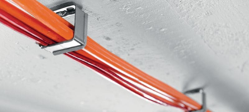 Metalinis kabelių laikiklis X-ECH-FE MX Metalinis kabelių pluoštų laikiklis, skirtas naudoti su vinimis juostose arba inkarais, ant lubų arba sienų Aplikacijos 1