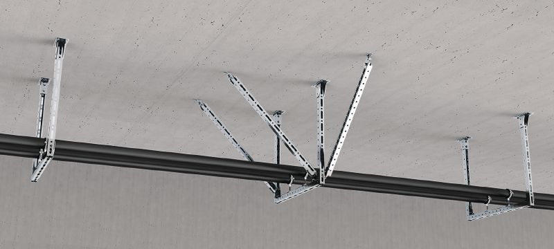 MT-S-L FL 40 iš anksto surinktas seisminis kampinė atrama Kampinė atrama su iš anksto surinkta „Fast-Lock“ veržle ir varžtu, skirtais sujungti MT-40 statramsčių kanalų konstrukcijas seisminėse vietose Aplikacijos 1