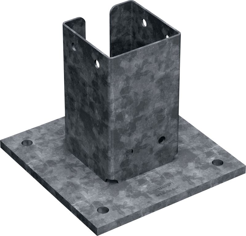 MT-B-GL O4C OC patvari pagrindo plokštė Pagrindo jungtis, skirta 3D, patvarioms MT-90 sijos konstrukcijoms inkaruoti į betoną lauko aplinkoje, kur teršalų kiekis yra mažas arba vidutinis (C3)