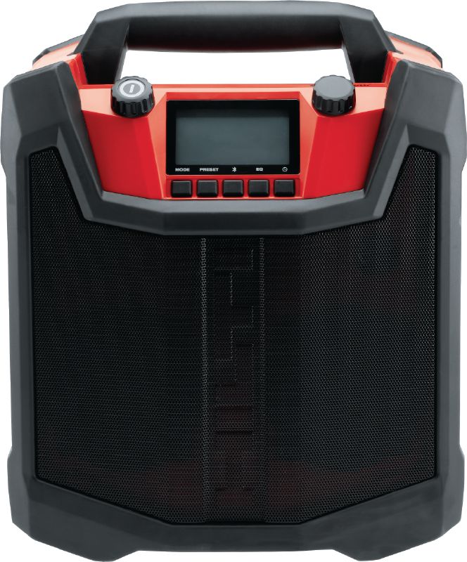RC 4/36-DAB darbo vietos radijo imtuvas Tvirtas ir darbo vietoje naudoti tinkamas radijo imtuvas su DAB ir „Bluetooth®“, turintis įkroviklį „Hilti“ 12 V – 36 V akumuliatoriams