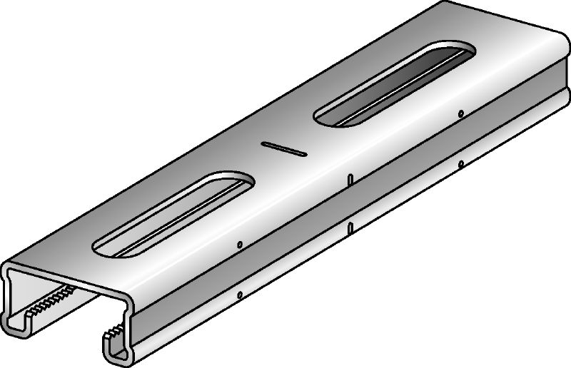 Bėgelis MQ-21-F Karštai galvanizuotas (HDG) 21 mm aukščio MQ statramsčio kanalas, skirtas mažai apkrautoms konstrukcijoms