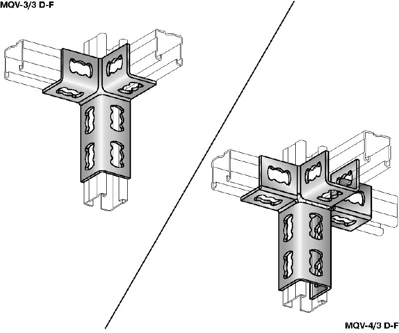 MQV-3D-F bėgelių jungtis Karštai galvanizuota (HDG) bėgelių jungtis, skirta trimatėms konstrukcijoms