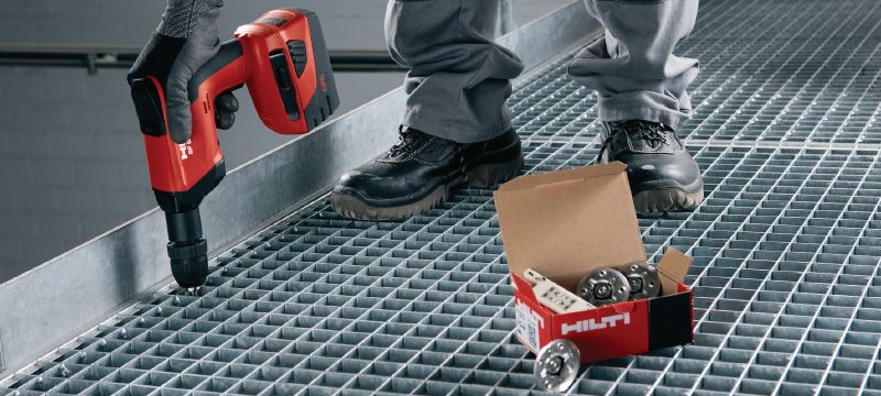 Įsukama smeigė S-BT-GF HL „Hilti“ srieginė įsriegiamoji smeigė (anglinis plienas), skirta grotelėms ir kitiems tvirtinimo į plieną darbams Aplikacijos 1