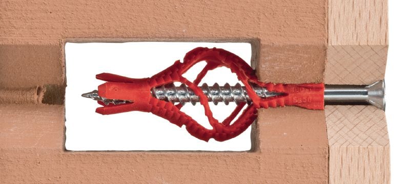 HUD-1 plastikinis sienos kamštis Ekonomiški universalūs plastikiniai sieniniai kaiščiai, tinkami lengvoms apkrovoms prie tuščiavidurių ir pilnavidurių sienų tvirtinti Aplikacijos 1