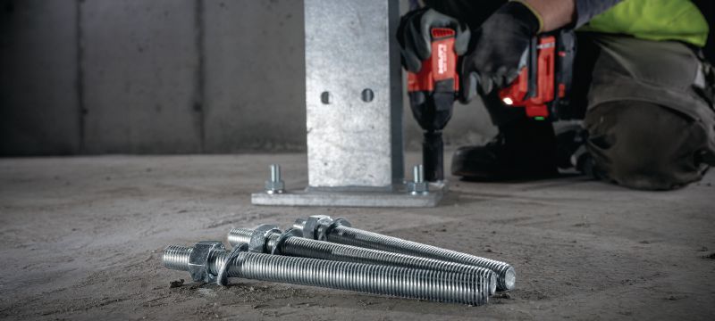 HAS 5.8 srieginis strypas Srieginis strypas, skirtas švirkščiamajam hibridiniam / epoksidiniam skiediniui inkaruoti betone ir mūre Aplikacijos 1