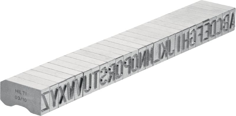Plieno ženklinimo spaudai X-MC S 8/10 Aštrios briaunos, platūs raidžių ir skaitmenų simboliai, skirti identifikavimo žymoms įspausti metale