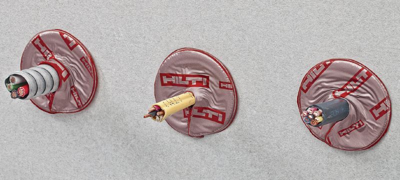 Priešgaisrinis kabelių diskas CFS-D 25 Lipnūs priešgaisrinio glaisto diskai, skirti pavieniams kabeliams ir pluoštams, vedamiems per iki 25 mm skersmens angas Aplikacijos 1
