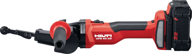 GFB 6X-22 belaidis juostinis brūžiklis Kintamo greičio belaidis juostinis brūžiklis su patobulinto našumo ir ilgiau veikiančiu akumuliatoriumi, skirtas metalui šlifuoti ir jo apdailos darbams atlikti („Nuron“ akumuliatoriaus platforma)