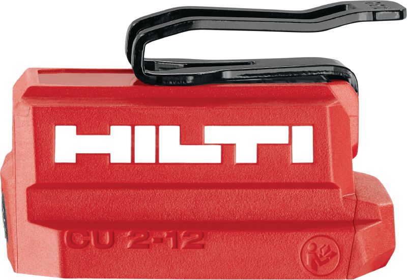 CU 2-12 USB įkrovimo adapteris USB įkrovimo adapteris „Hilti“ 12 V akumuliatoriams, skirtas įkrauti planšetinius kompiuterius, telefonus ir kitus įrenginius su USB-C arba USB-A prievadais