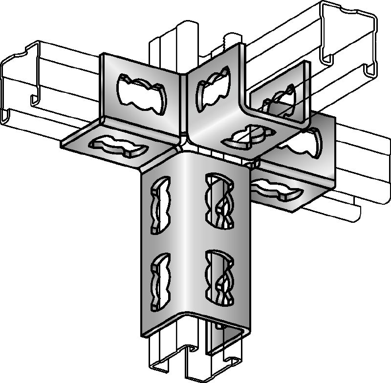 MQV-4/3 D kampinė jungtis Galvanizuota bėgelių jungtis, skirta trimatėms konstrukcijoms