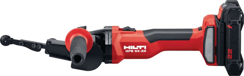 GFB 6X-22 belaidis juostinis brūžiklis Kintamo greičio belaidis juostinis brūžiklis su patobulinto našumo ir ilgiau veikiančiu akumuliatoriumi, skirtas metalui šlifuoti ir jo apdailos darbams atlikti („Nuron“ akumuliatoriaus platforma)