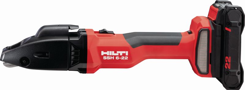 SSH 6-22 CD belaidės žirklės metalui Belaidės dvigubo pjovimo žirklės greitam pjovimui spiraliniuose ir ventiliacijos kanaluose iki 4 x 0,9 mm│20 kalibro – su „Hilti SSH CD“ peiliais („Nuron“ akumuliatoriaus platforma)